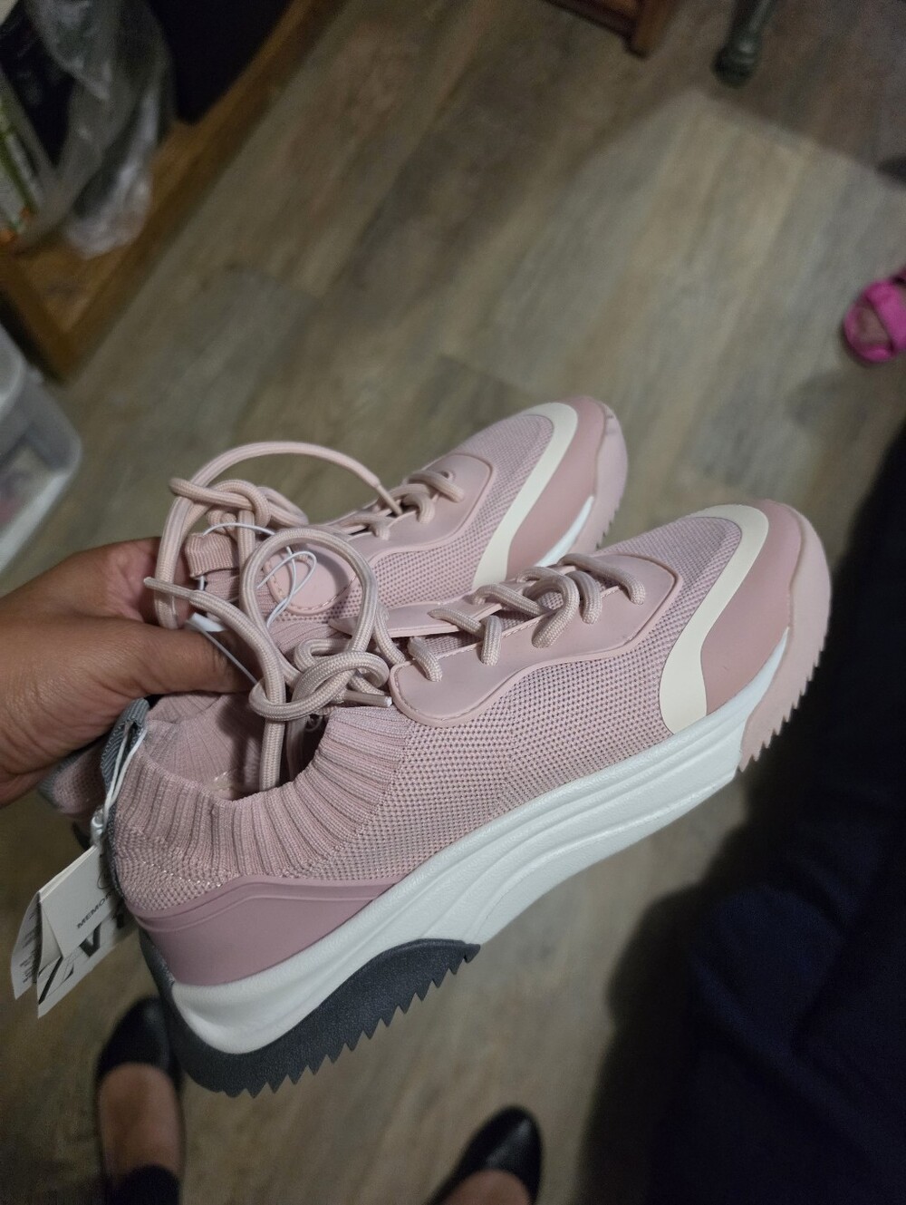 Size 6 Girl Zara Blush Pink Knit Platform Sneakers